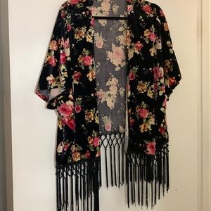 velour floral kimono tassels boho size small